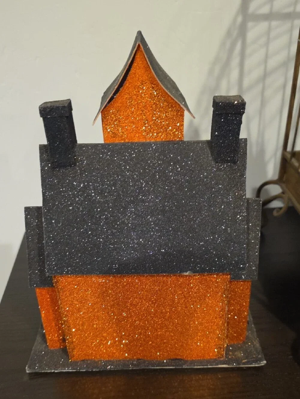 Glittery Orange & Black Haunted House Décor
